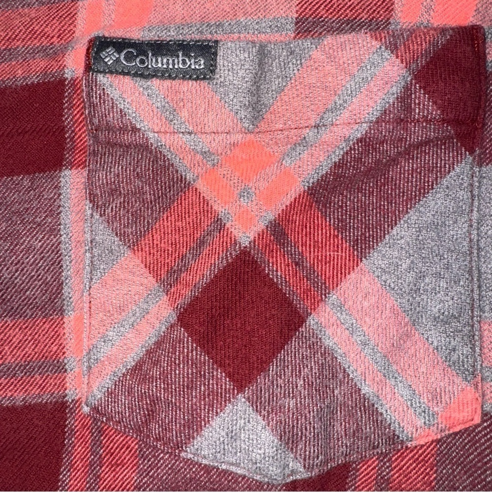 Columbia Pink Gray Plaid Flannel Shirt Womens Small Cotton Western Ranch - Picture 5 of 7